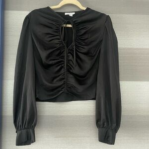 Topshop Black Satin Blouse, Keyhole neck, Size 6